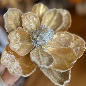 Glam Gold & Crystal White Magnolia Stems Pack of 3